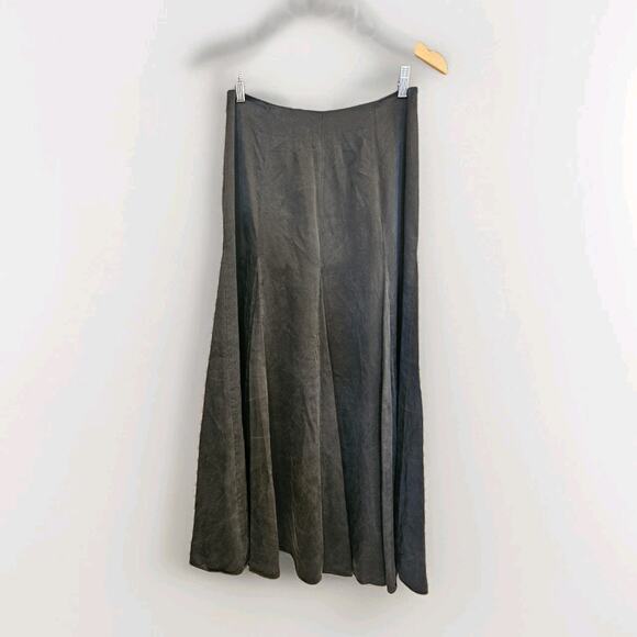 Vintage Lauren Ralph Lauren Black Flared Midi Sueded Silk Skirt Size 4 Boho - Picture 1 of 10
